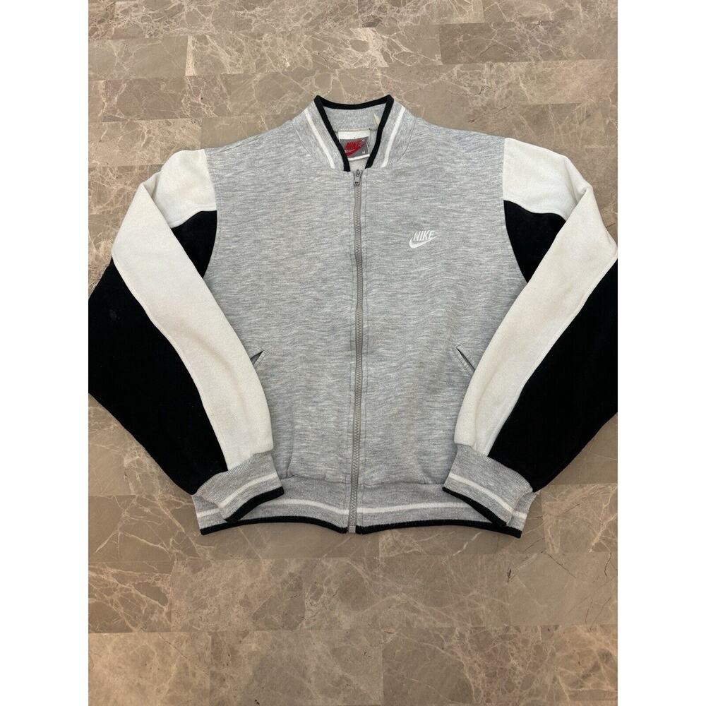 Vintage Nike Track Jacket Mens M Grey VTG 80s Bomber Sport Full Zip Sweatshirt